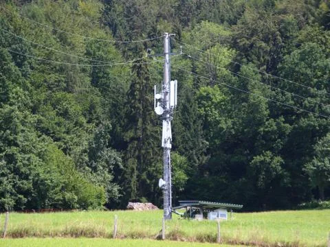 Mobile Cell Phone Ashore Distribution Mast with Forest Stock Photos