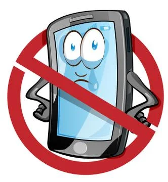 Mobile cell phone in cartoon vector style inside red banned icon. Clip Art Ve イラスト素材