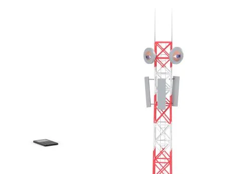 Mobile cellular network tower survivance phone location eye on antenna 3d Stock Illustration