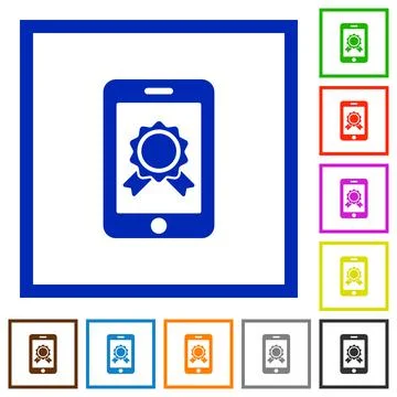 Mobile certification flat framed icons Stock Illustration