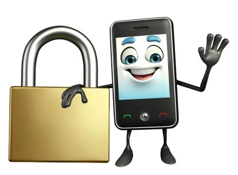Mobile character with lock Stock Illustration