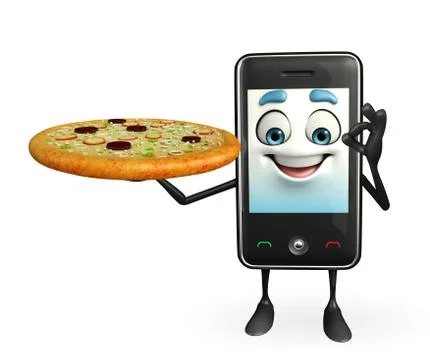 Mobile character with pizza Stock Illustration