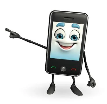 Mobile character is pointing Stock Illustration