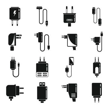 Mobile charger icons set simple . Usb cable Stock Illustration