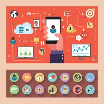 Mobile Chart Statistic with icons Stock Illustration