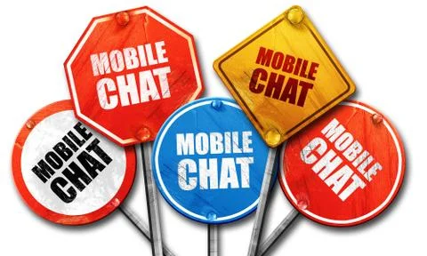 Mobile chat, 3D rendering, rough street sign collection Stock Illustration