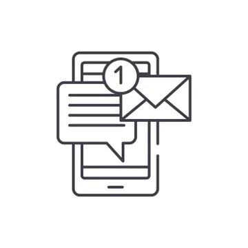 Mobile chat bot line icon concept. Mobile chat bot vector linear illustration Stock Illustration