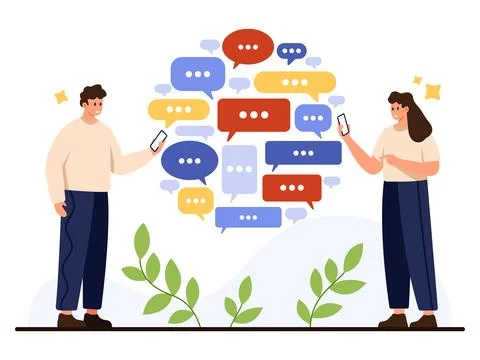 Mobile Chat Communication Concept Vector Art Illustration