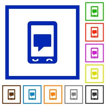 Mobile chat flat framed icons Stock Illustration