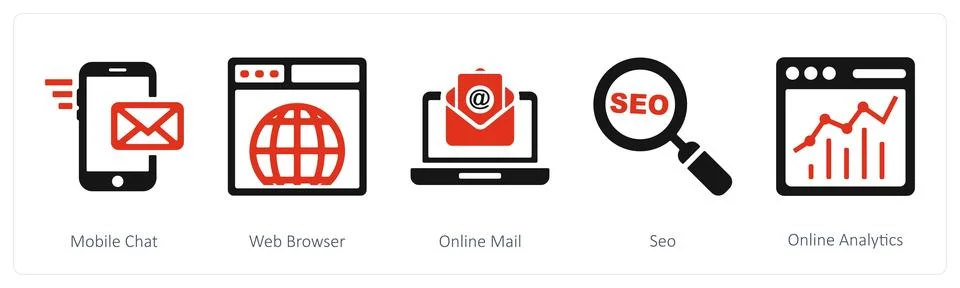 Mobile chat, web browser, online mail Stock Illustration