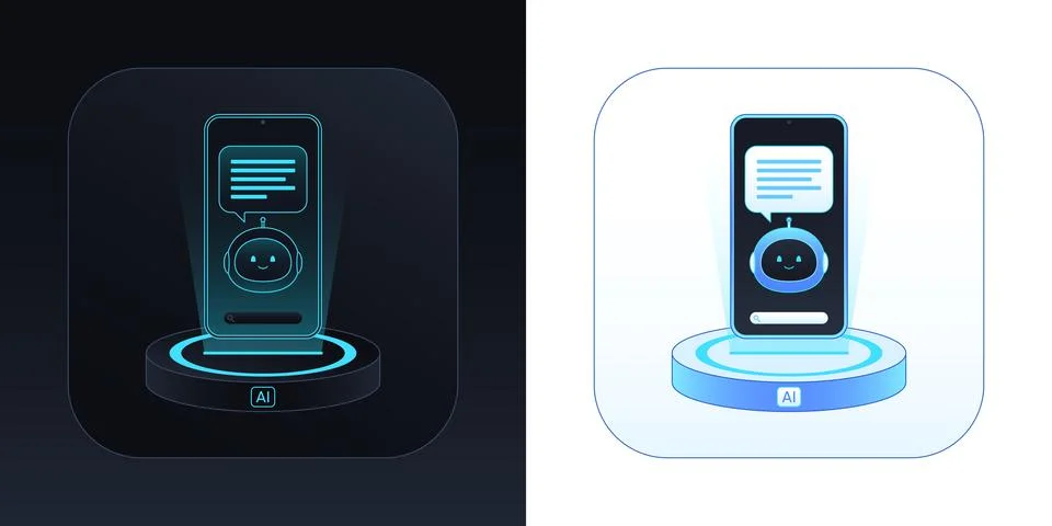 Mobile chatbot app. AI assistant for idea search and content generate. AI a.. Stock Illustration