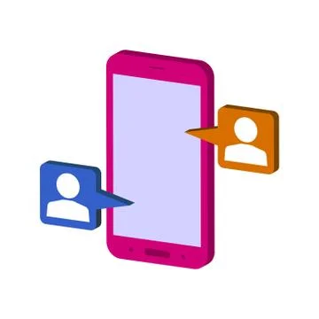 Mobile Chatting symbol. Flat Isometric Icon or Logo. 3D Style Pictogram for W Stock Illustration