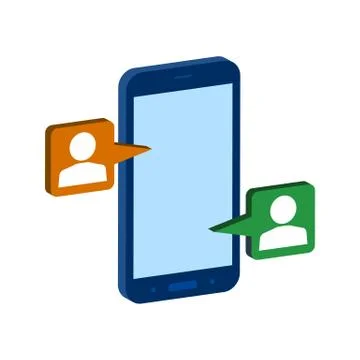 Mobile Chatting symbol. Flat Isometric Icon or Logo. 3D Style Pictogram for W Stock Illustration