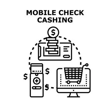 Mobile check cashing financial technology service process Stock Illustration