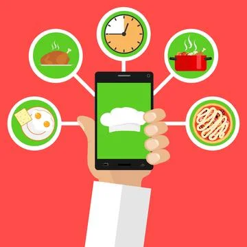 Mobile chef. A chef's cap on the screen saver of the phone Stock Illustration