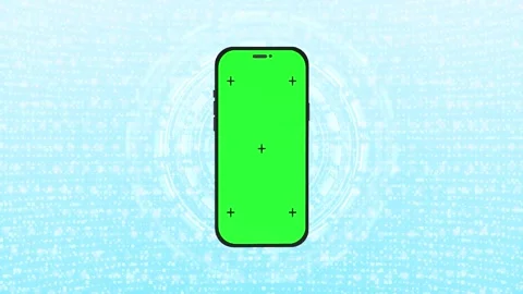 Mobile chroma interface visual phone, green replaceable screen, tracking marks, Stock Footage 340528315