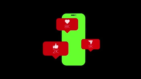 Mobile chroma screen alert visual bright green display, red notification badge, Stock Footage 340528147
