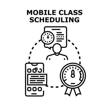 Mobile class scheduling process planning and management Illustrazione stock