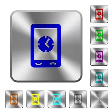 Mobile clock rounded square steel buttons Stock Illustration