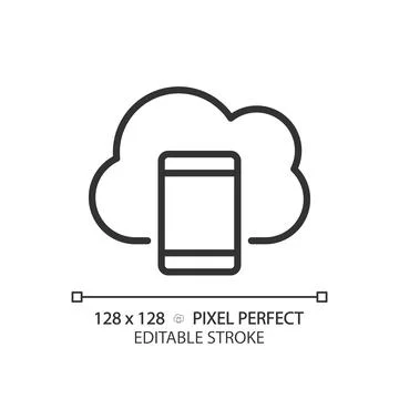 Mobile cloud computing pixel perfect linear icon Illustrazione stock