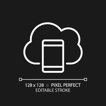 Mobile cloud computing pixel perfect white linear icon for dark theme Illustrazione stock