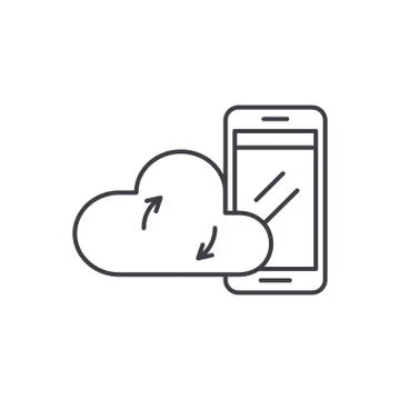 Mobile cloud data line icon concept. Mobile cloud data vector linear Stock Illustration