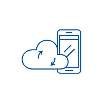 Mobile cloud data line icon concept. Mobile cloud data flat vector symbol, sign Stock Illustration
