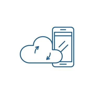 Mobile cloud data line icon concept. Mobile cloud data flat vector symbol, sign Ilustración de archivo