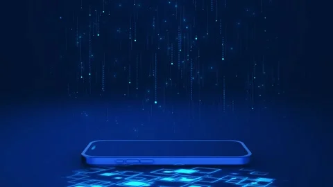 Mobile cloud data transfer visual phone platform, descending blue dots, and lumi Stock Footage 340526572