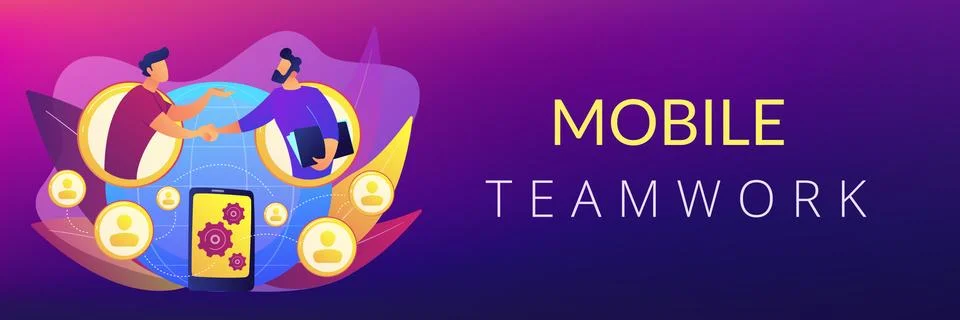 Mobile collaboration concept banner header. Stock Illustration