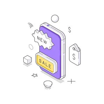 Mobile Commerce And Online Store Sale App Isometric Vector Illustration Desig Stock Illustration