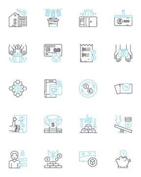 Mobile commerce linear icons set. Payment, Convenience, App, Security, Shopping Stock Illustration