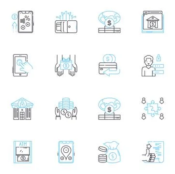 Mobile commerce linear icons set. Payment, Convenience, App, Security, Shopping Stock Illustration
