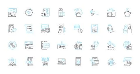 Mobile commerce linear icons set. Payment, Convenience, App, Security, Shopping Stock Illustration