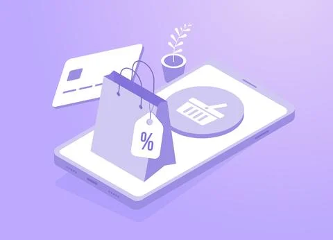 Mobile commerce - m-commerce concept shopping with smartphone, shopping cart Stock Illustration