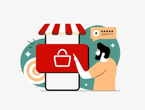 Mobile commerce with personalized shopping experience and ecommerce UX design Stock Illustration