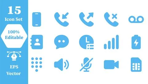 Mobile communication and telephony interface vector icon set with communicati Stock Illustration