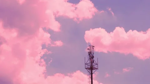 Mobile Communication Cellular Tower Close-up, 3G 4G 5G Transmitter, and Beautifu Stock Footage 237818589