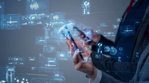 Mobile communication network concept. Digital transforamtion. GUI (Graphical Use Stock Footage 122493037