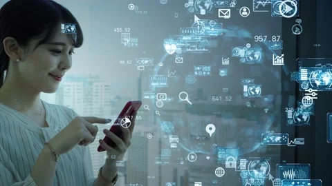 Mobile communication network concept. IoT (Internet of Things). Stock Footage 130425422