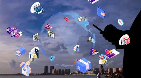 Mobile communication network concept. IoT Internet of Things. Stock Photos