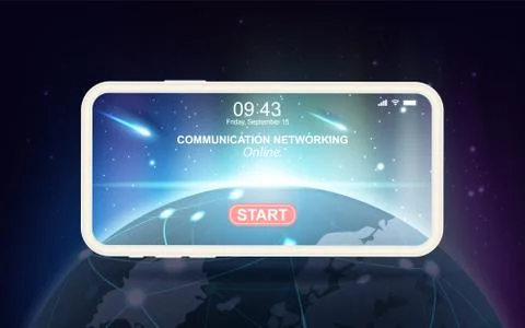 Mobile Communication Network technology design.Planet earth with Aurora light Illustrazione stock