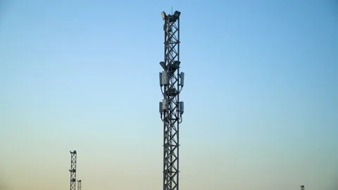 Mobile communication stations and mobile communication towers Stock Footage 309930140