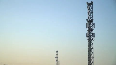 Mobile communication stations and mobile communication towers Stock Footage 309930317