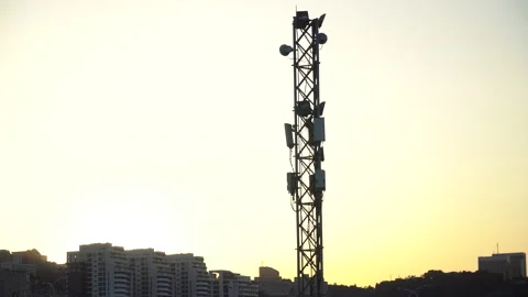 Mobile communication stations and mobile communication towers Stock Footage 309930381
