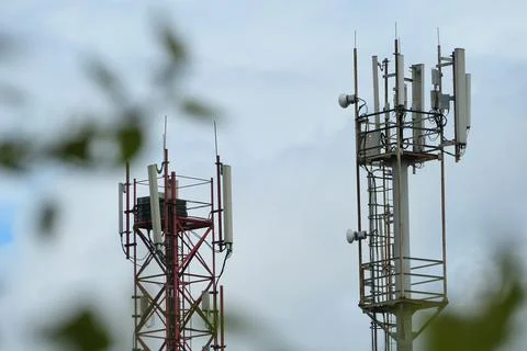 Mobile communication tower, 4G cellular tower Stock Photos