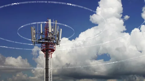 Mobile Communication Tower Time Lapse during a day with 3d signals emitted .. Stock Footage 247481226