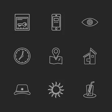 Mobile , computer , technology , calls , home , eps icons set vector Illustrazione stock