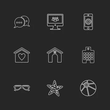 Mobile , computer , technology , calls , home , eps icons set vector Stock Illustration