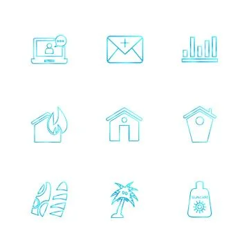 Mobile , computer , technology , calls , home , eps icons set vector Stock Illustration